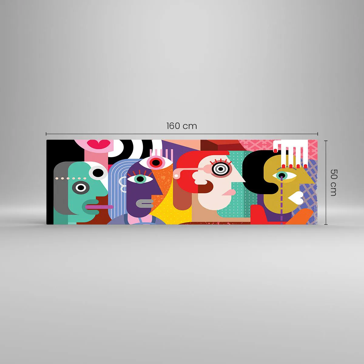 Impression sur verre - Image sur verre - Abstraction colorée avec des visages géométriques - 160x50cm - Nous par M. Picasso - Décoration murale moderne pour le salon et la chambre ARTTOR