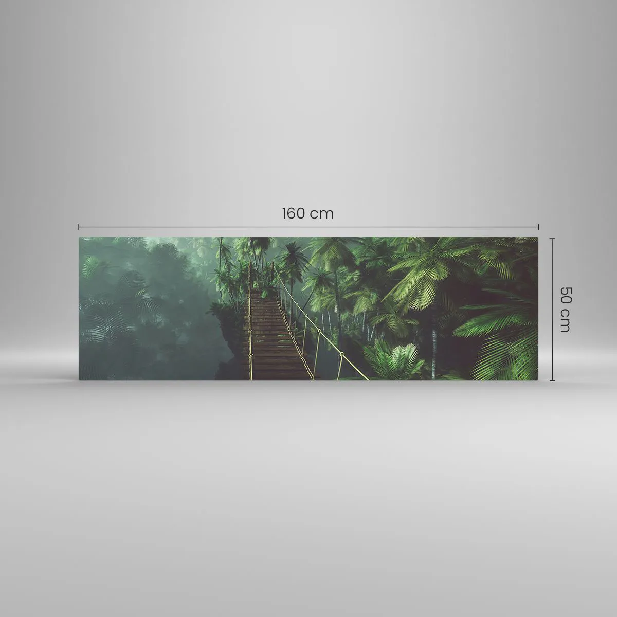 Glasbild - Bild auf glas - Eine Hängebrücke in einem tropischen Wald, umgeben von Nebel. - 160x50cm - Über der Brandung des Grüns - Moderne Wanddekoration für Wohnzimmer und Schlafzimmer ARTTOR