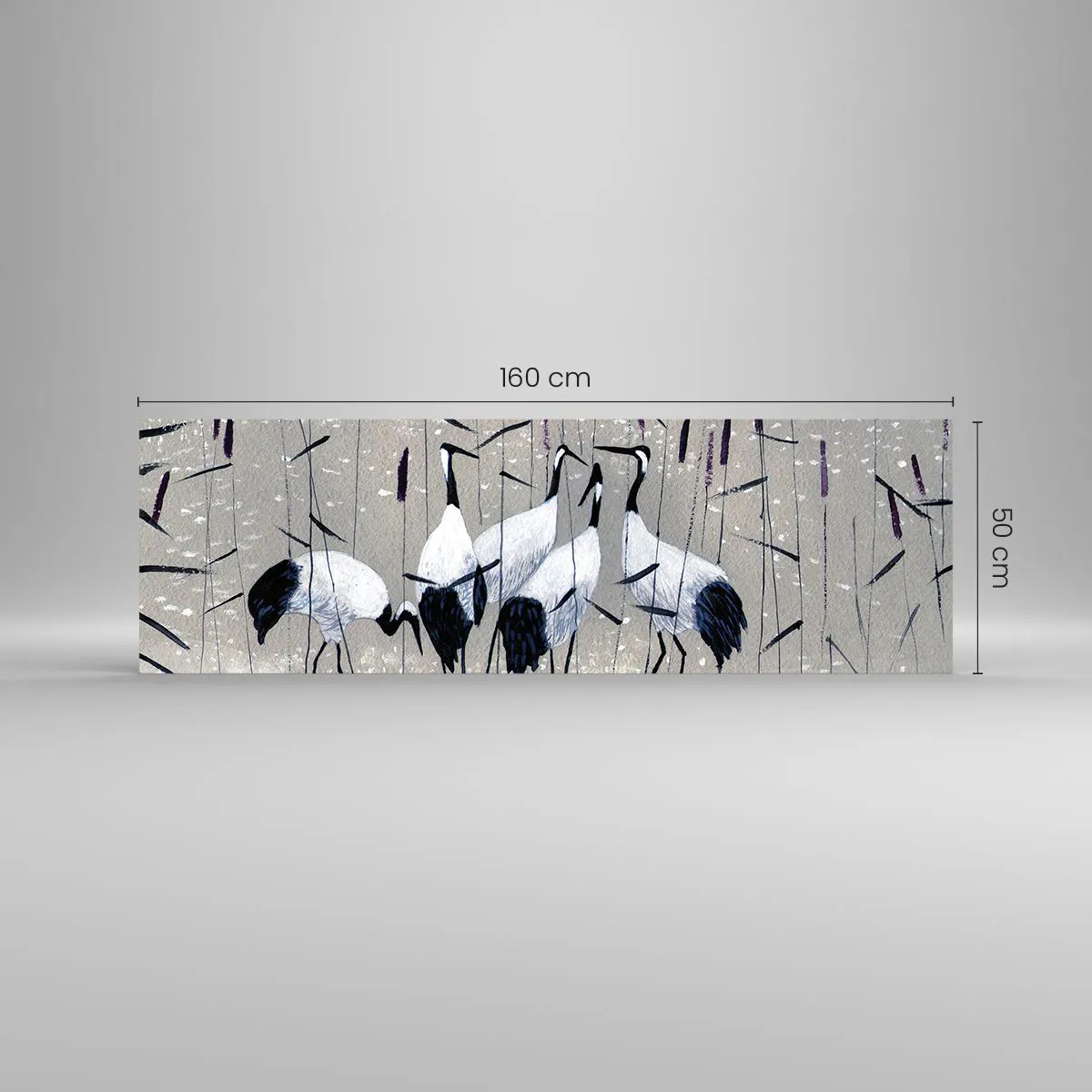 Glasbild - Bild auf glas - Reiher im Gras vor einem friedlichen Hintergrund - 160x50cm - Unter ihren eigenen - Moderne Wanddekoration für Wohnzimmer und Schlafzimmer ARTTOR