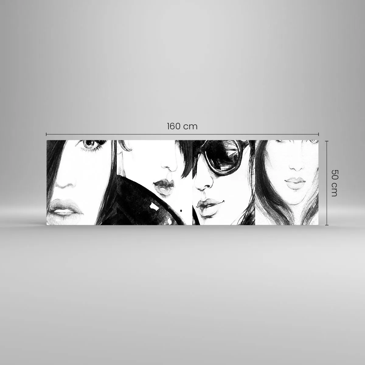 Glasbild - Bild auf glas - Stilvolle Frauenporträts in monochromen Tönen - 160x50cm - Schönheit multipliziert - Moderne Wanddekoration für Wohnzimmer und Schlafzimmer ARTTOR