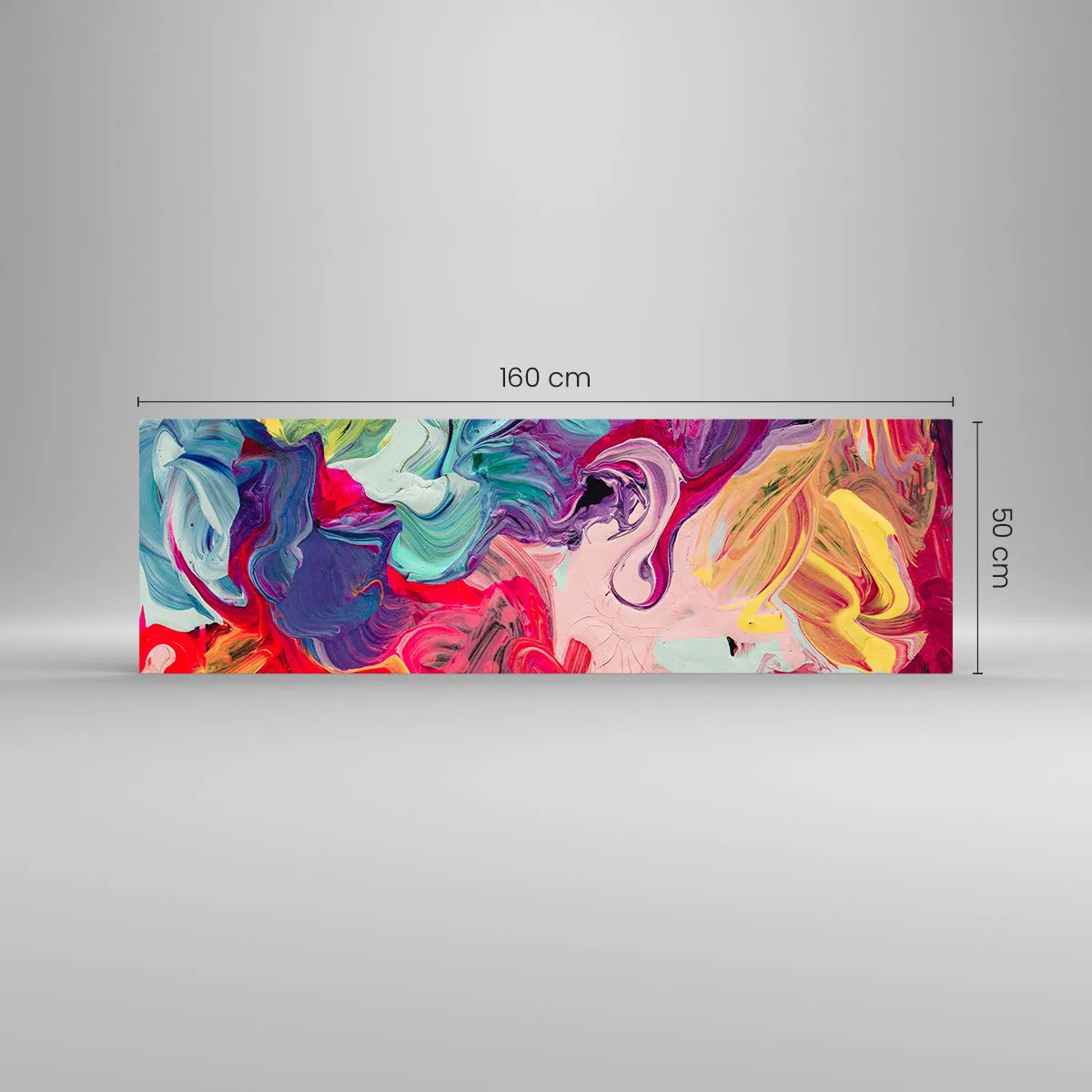 Glasbild - Bild auf glas - Eine abstrakte Komposition mit lebendigen, wirbelnden Farben und einer dynamischen Struktur. - 160x50cm - Die Geburt der Farben - Moderne Wanddekoration für Wohnzimmer und Schlafzimmer ARTTOR