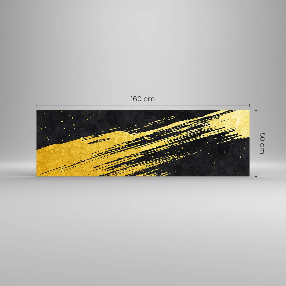 Glasbild - Bild auf glas - Schwarzer Hintergrund mit dynamischen goldenen Pinselstrichen - 160x50cm - Sprung in den Hyperraum - Moderne Wanddekoration für Wohnzimmer und Schlafzimmer ARTTOR