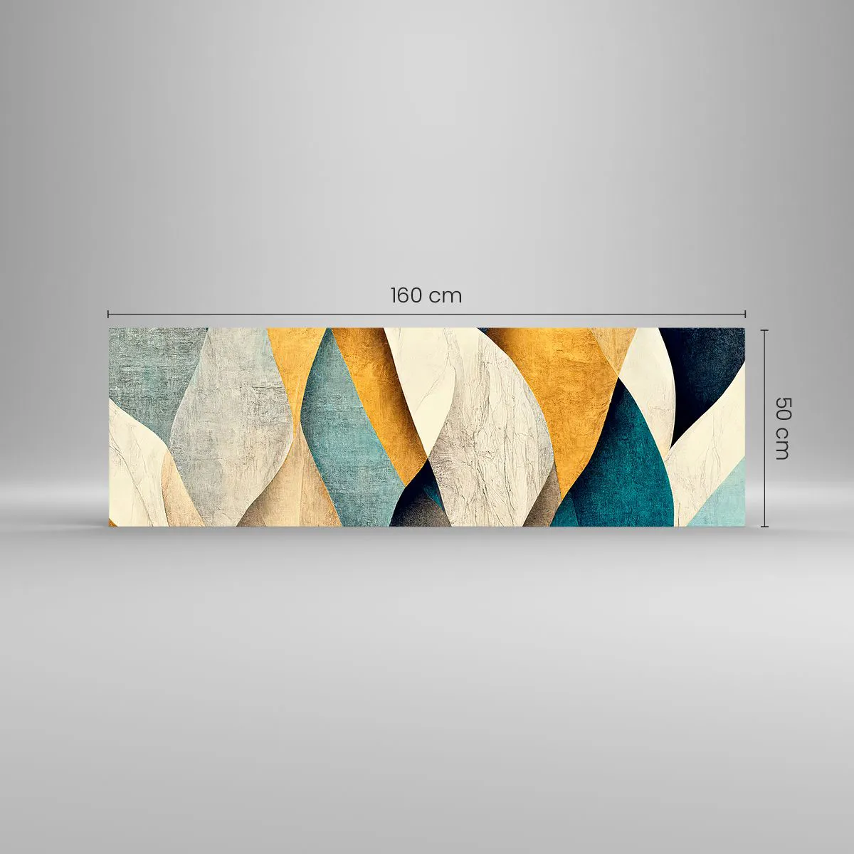 Obraz na szkle - Abstrakcyjne fale w odcieniach niebieskiego i złota - 160x50cm - Rytm i falowanie - Nowoczesna dekoracja ścienna do salonu i sypialni ARTTOR