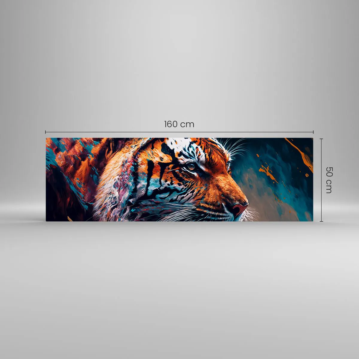Obraz na szkle - Portret tygrysa w dynamicznej, abstrakcyjnej kolorystyce - 160x50cm - Dzikie piękno - Nowoczesna dekoracja ścienna do salonu i sypialni ARTTOR