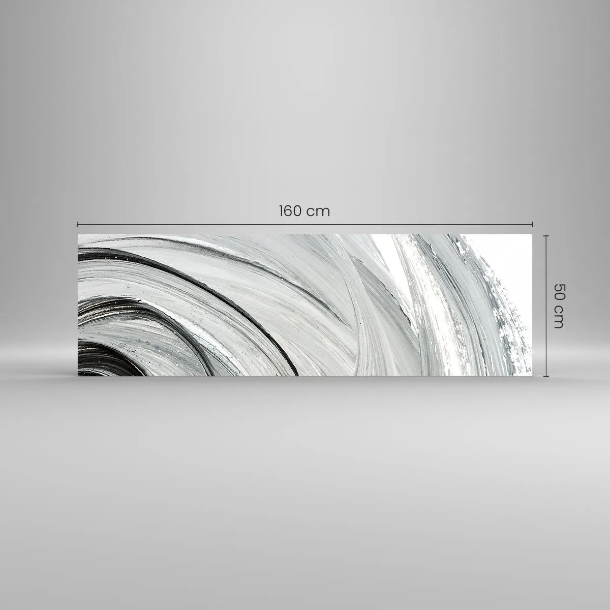Glasbild - Bild auf glas - Ein monochromer Wirbel in Grau- und Schwarztönen - 160x50cm - Orbitale Komposition - Moderne Wanddekoration für Wohnzimmer und Schlafzimmer ARTTOR