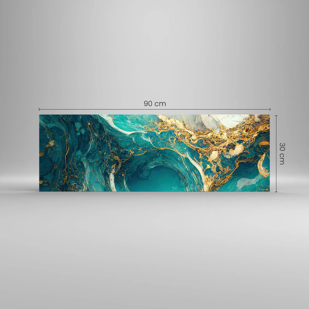 Quadro em vidro - Composição com veios d'ouro - 90x30 cm