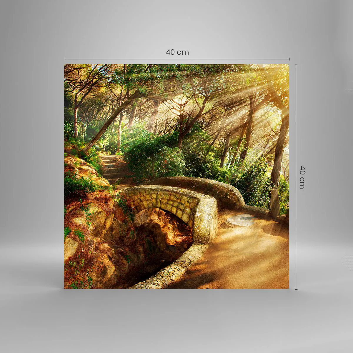 Impression sur verre - Image sur verre - Directement du pont dans une forêt de conte de fées - 40x40 cm