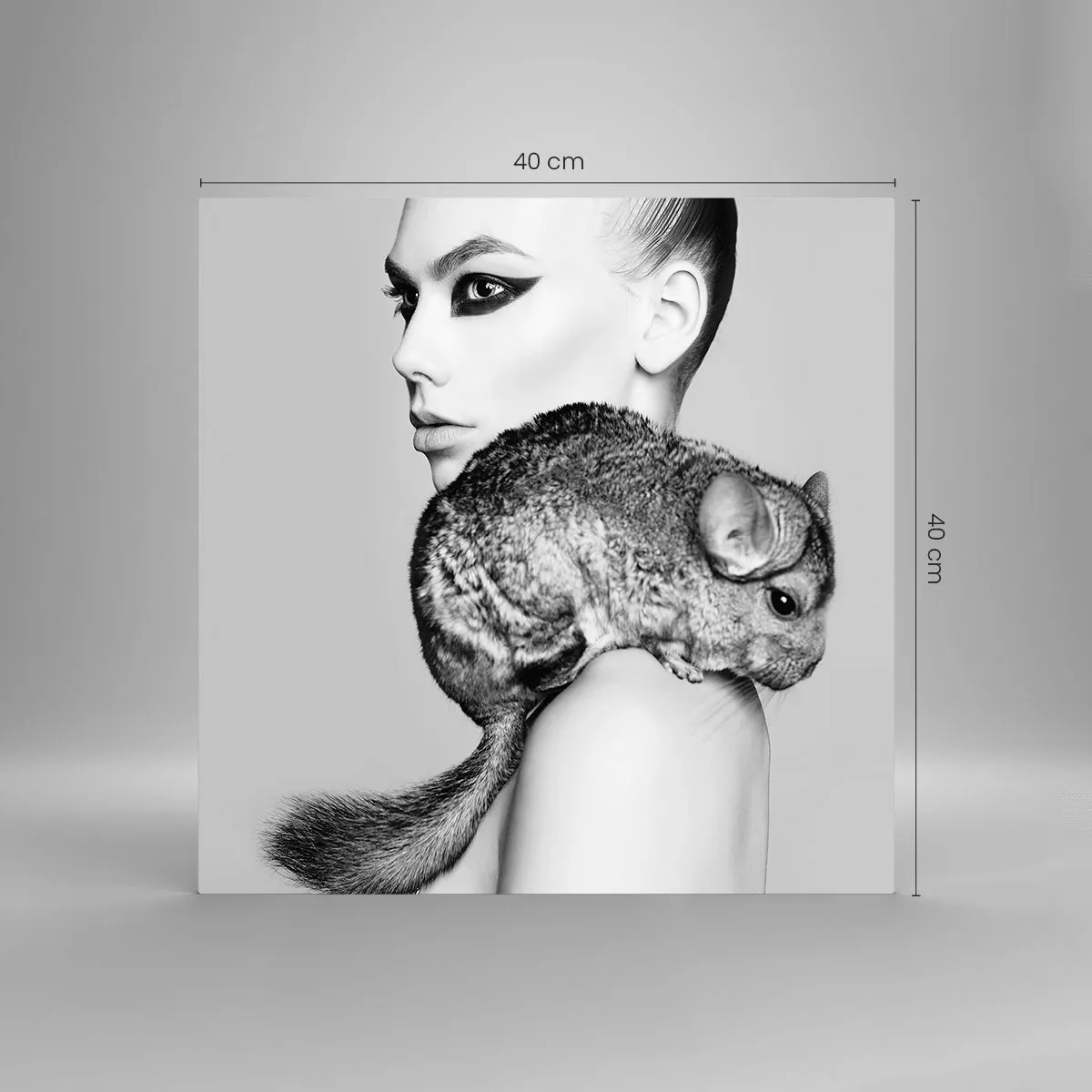 Quadro em vidro - A dama com a chinchila - 40x40 cm