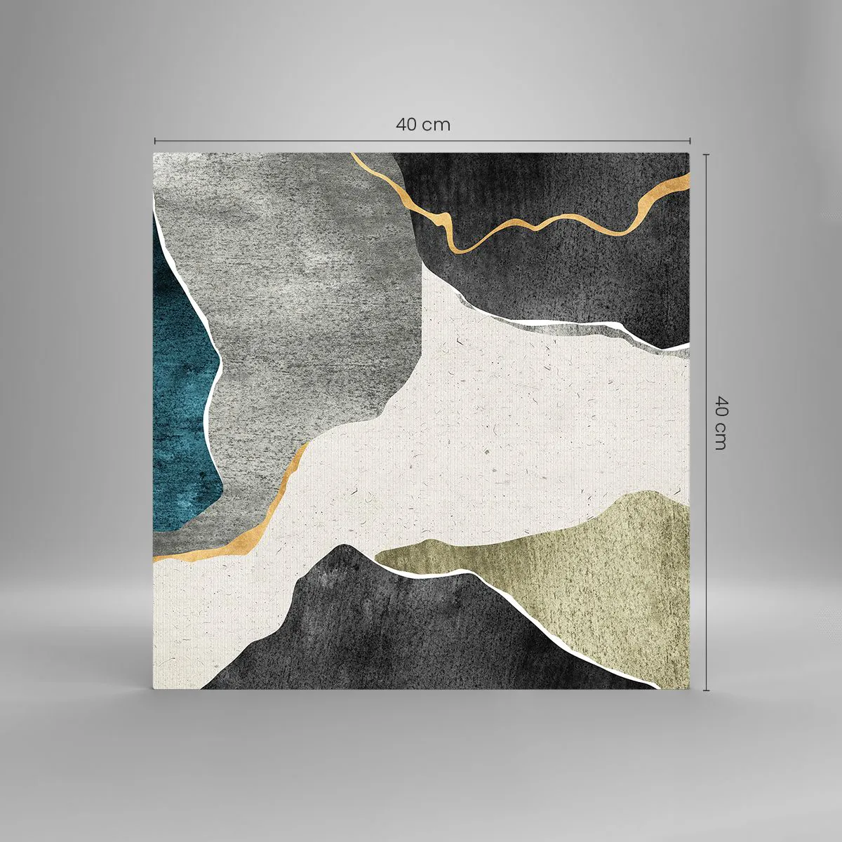 Quadro em vidro - Composição de mosaico com fio de ouro - 40x40 cm