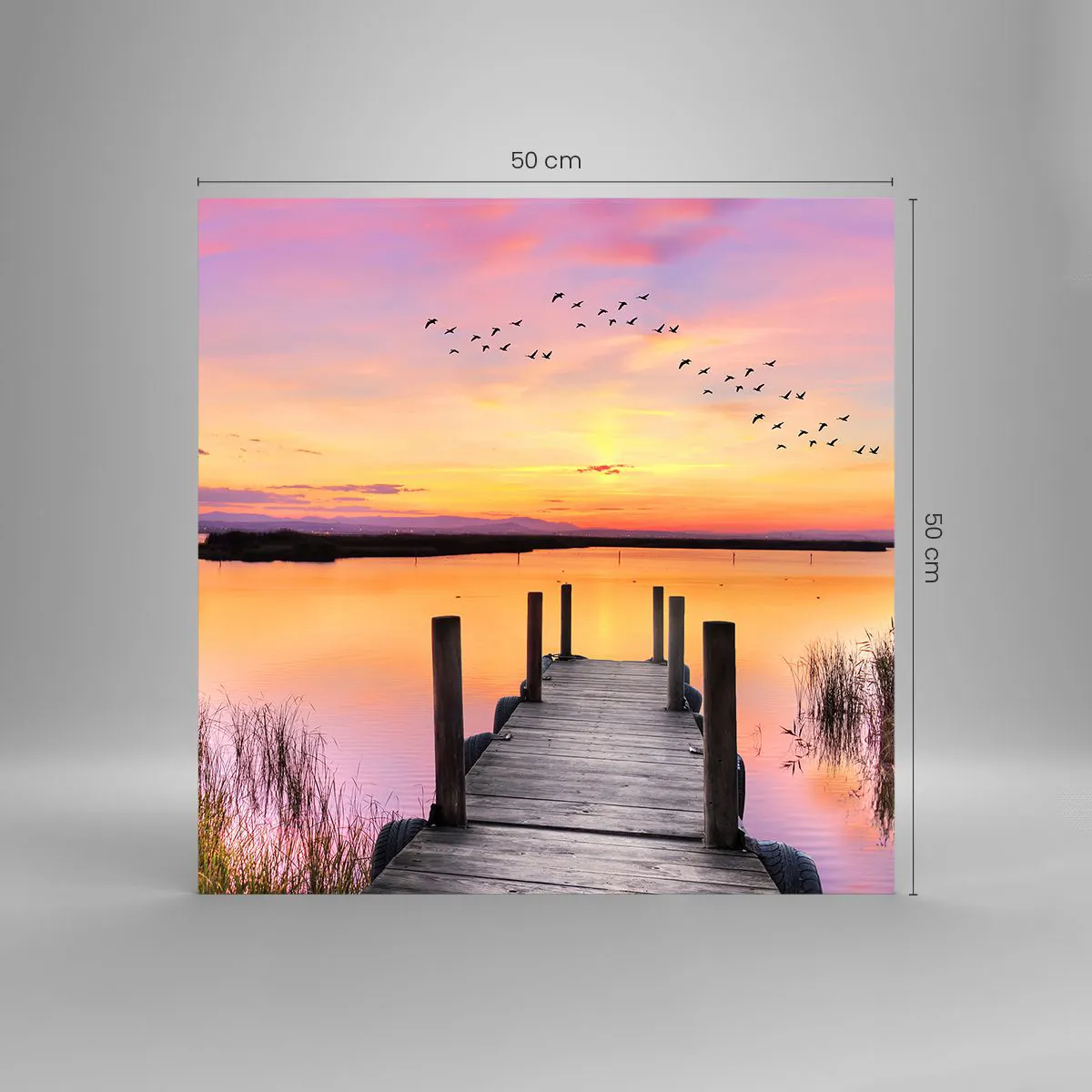 Obraz na skle - Fialové tiché svítání - 50x50 cm