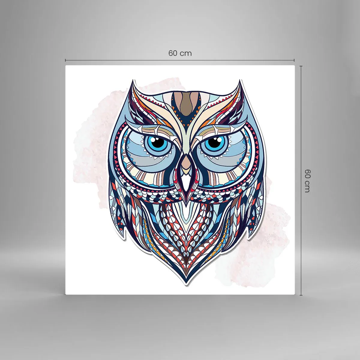 Obraz na skle - Umělecká ozdobná sova - 60x60 cm