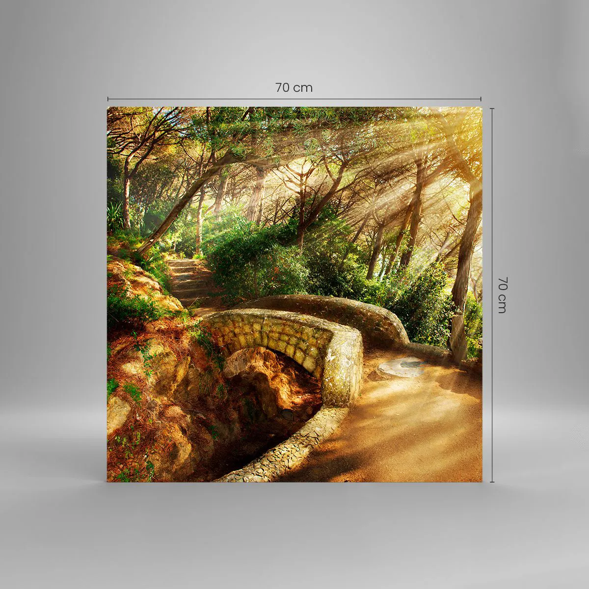 Impression sur verre - Image sur verre - Directement du pont dans une forêt de conte de fées - 70x70 cm