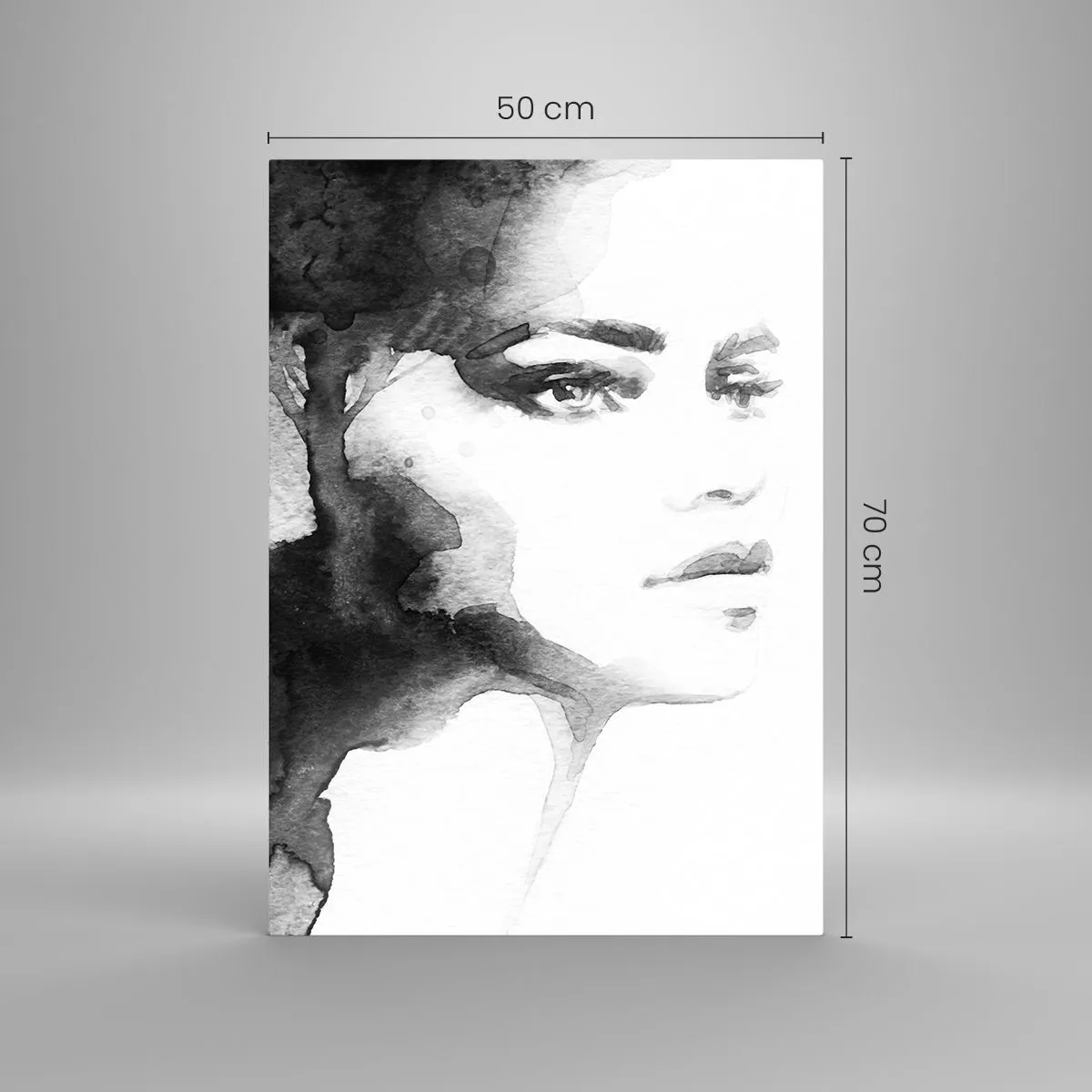 Quadro su vetro - Ritratto di donna ad acquerello in bianco e nero - 50x70cm - Fatta di mistero e di nebbia - Decorazione murale moderna per soggiorno e camera da letto ARTTOR