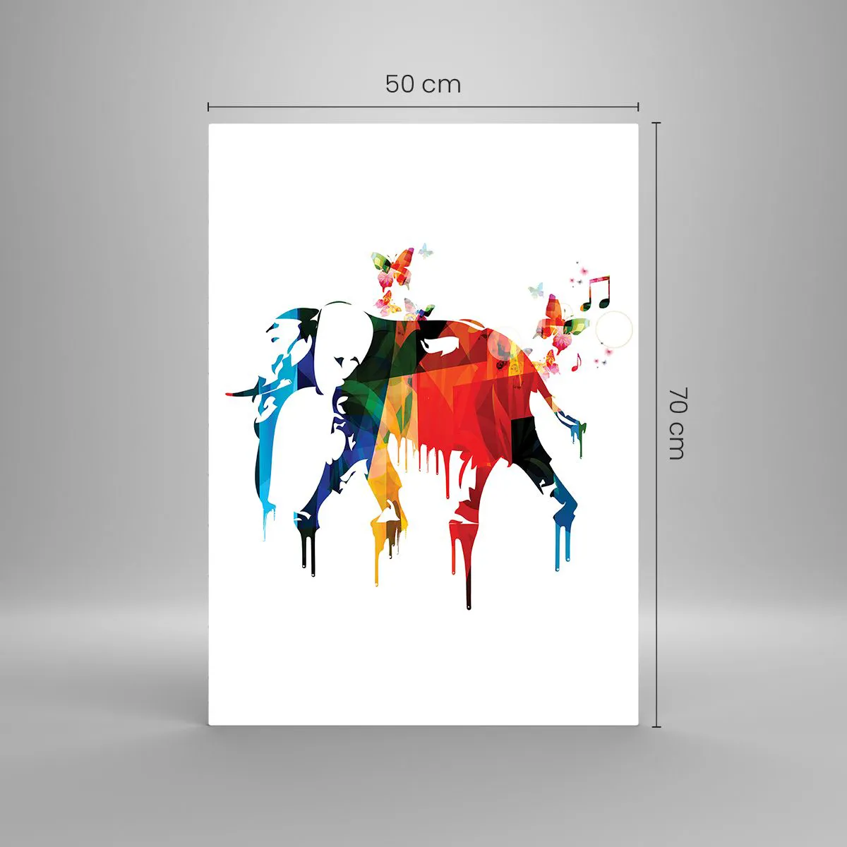 Impression sur verre - Image sur verre - Éléphant coloré dans un style aquarelle moderne - 50x70cm - Tout le monde peut danser - Décoration murale moderne pour le salon et la chambre ARTTOR