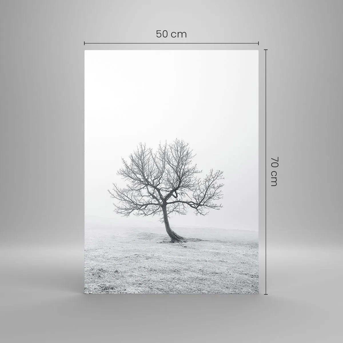 Impression sur verre - Image sur verre - Un arbre solitaire contre le brouillard dans une composition monochrome - 50x70cm - Contre le néant - Décoration murale moderne pour le salon et la chambre ARTTOR