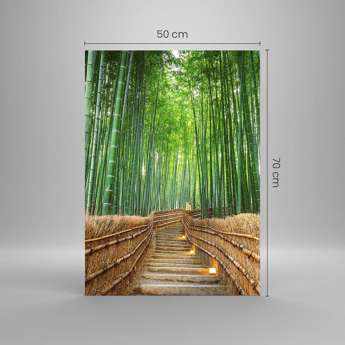 Impression sur verre - Image sur verre - Un chemin dans la forêt de bambous menant à travers les escaliers - 50x70cm - L'essence de la nature asiatique - Décoration murale moderne pour le salon et la chambre ARTTOR