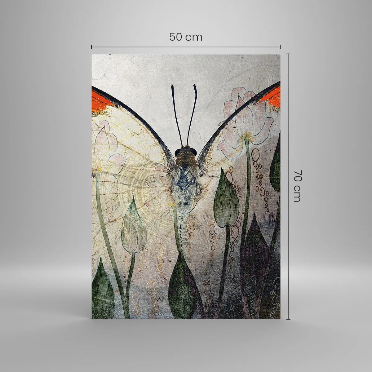 Üveg kép - „Ahol a pillangó himbálózik a füvön" - 50x70 cm