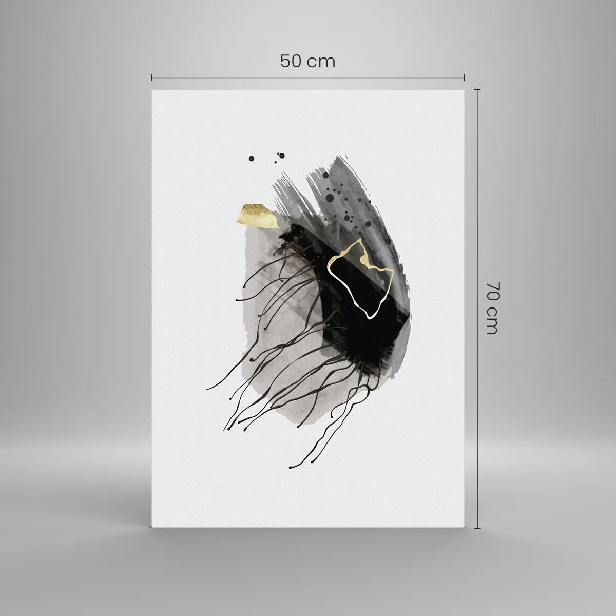 Impression sur verre - Image sur verre - Composition abstraite de noir et d'or sur fond blanc - 50x70cm - En noir et en or - Décoration murale moderne pour le salon et la chambre ARTTOR