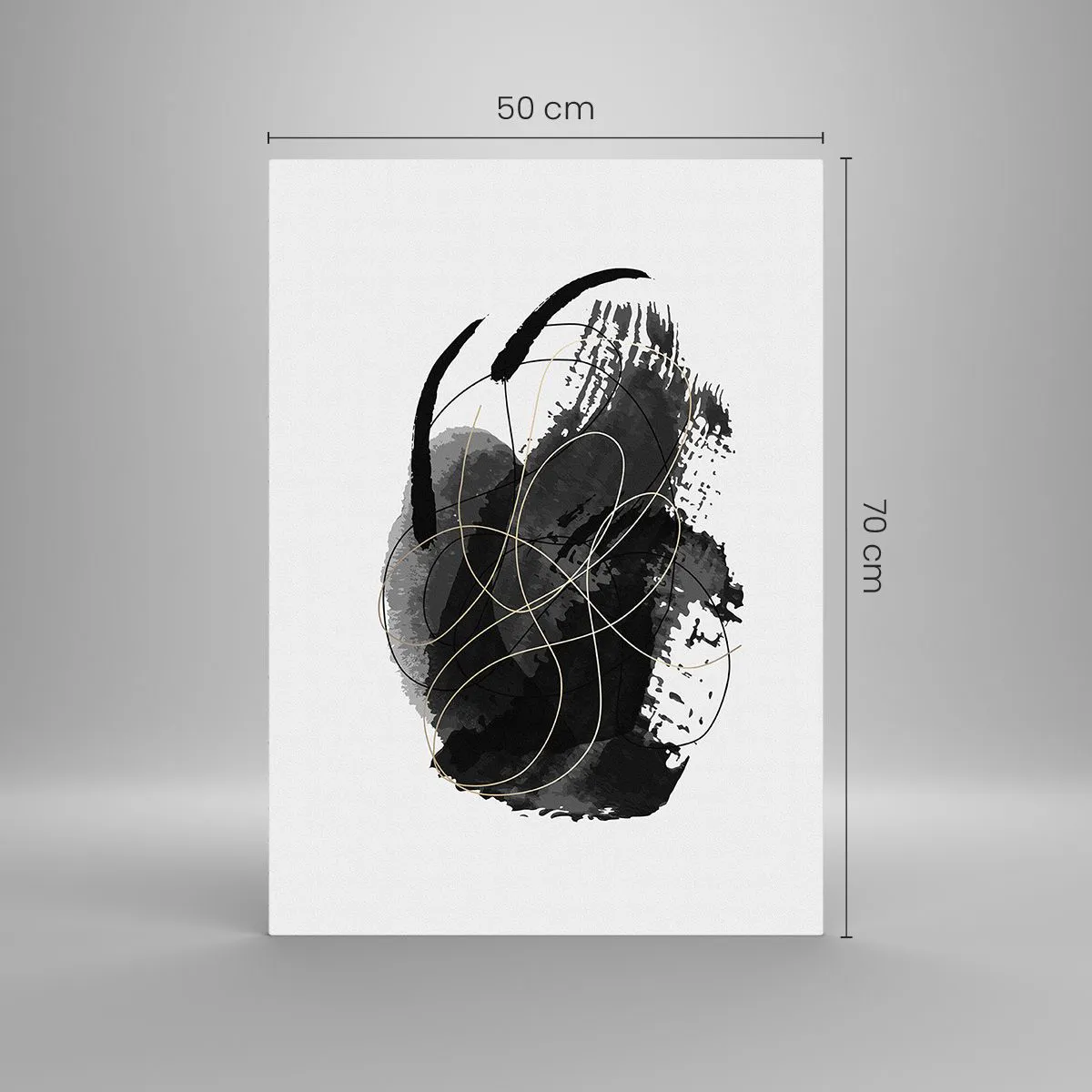 Cuadro sobre vidrio - Impresiones sobre Vidrio - Una composición abstracta de color negro con acentos dorados. - 50x70cm - Salió de la negrura - Decoración de pared moderna para salón y dormitorio ARTTOR