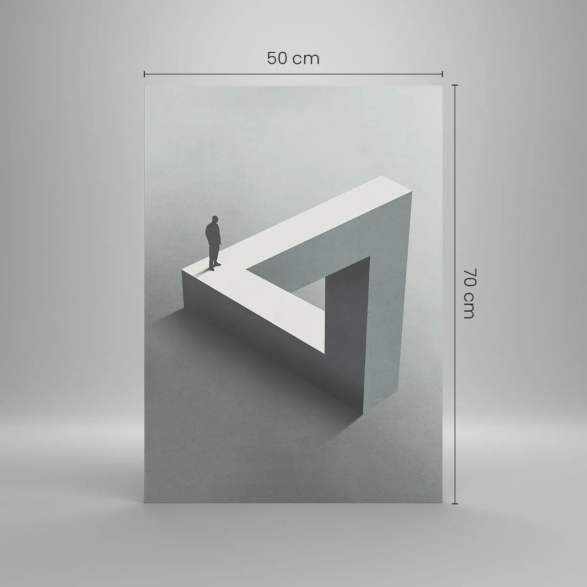 Glasbild - Bild auf glas - Eine Figur auf einer geometrischen Struktur im Stil einer optischen Täuschung - 50x70cm - Es ist also doch möglich - Moderne Wanddekoration für Wohnzimmer und Schlafzimmer ARTTOR