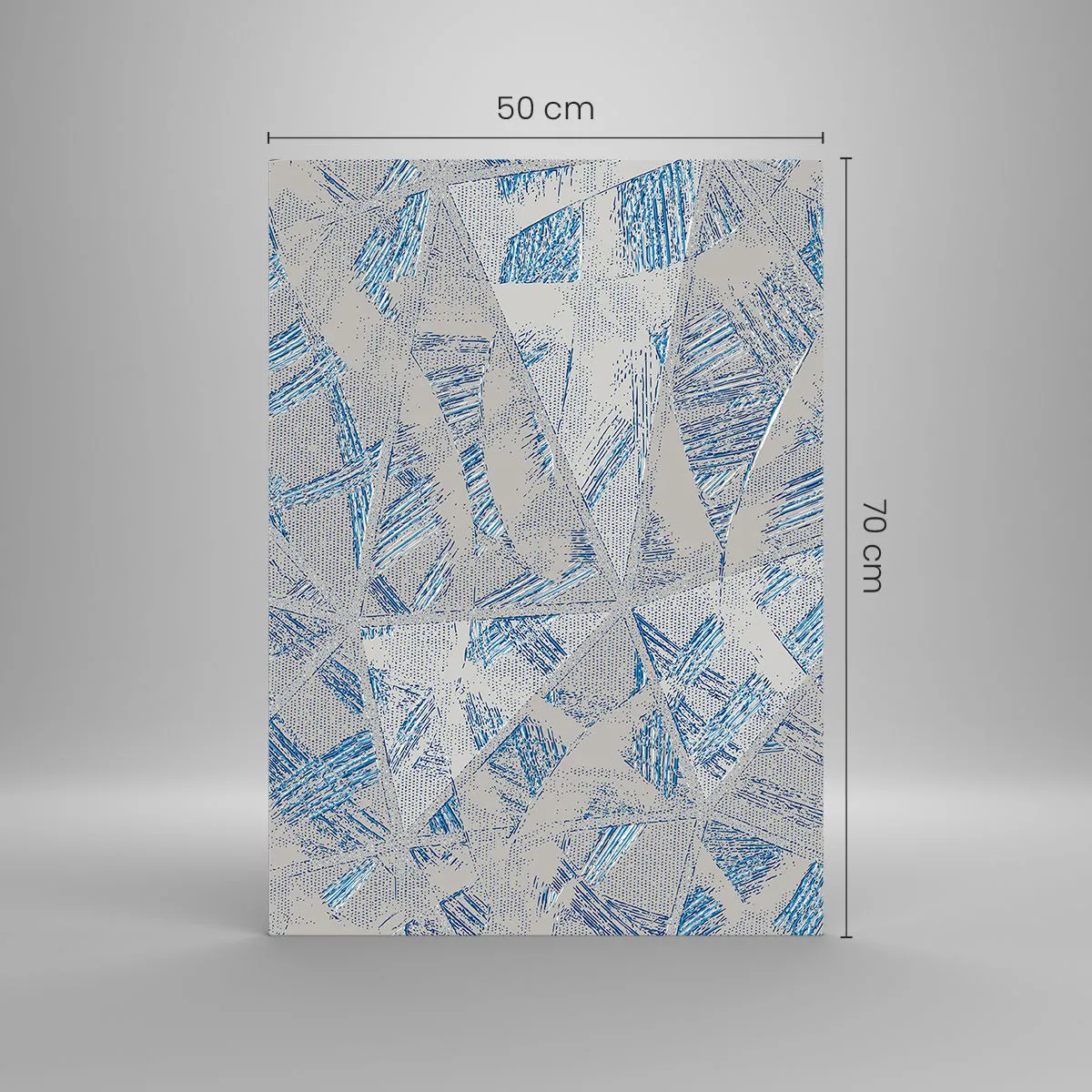 Glasbild - Bild auf glas - Geometrische Muster in Grau- und Blautönen - 50x70cm - In einem blaugrauen Labyrinth - Moderne Wanddekoration für Wohnzimmer und Schlafzimmer ARTTOR