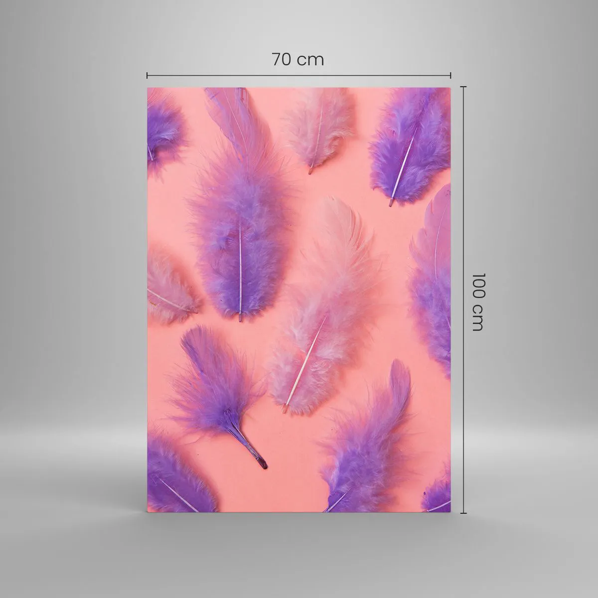 Impression sur verre - Image sur verre - Plumes violettes et roses sur fond pastel - 70x100cm - Oiseau de désir lilas - Décoration murale moderne pour le salon et la chambre ARTTOR