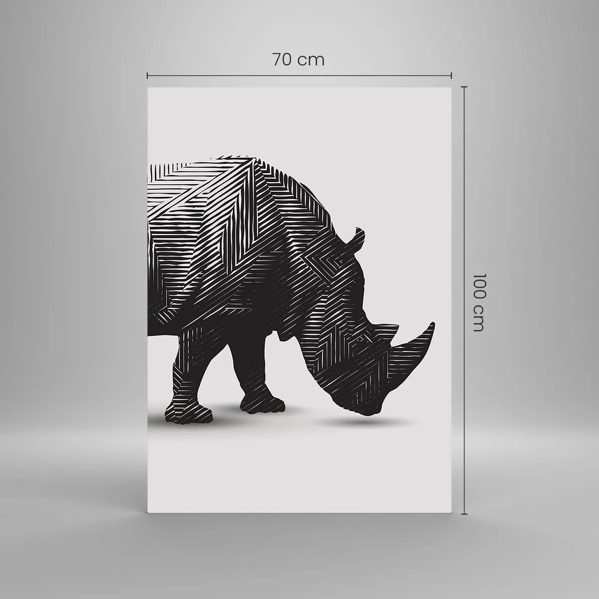 Impression sur verre - Image sur verre - Silhouette graphique d'un rhinocéros dans un motif noir et blanc - 70x100cm - Beauté géométrique de la nature - Décoration murale moderne pour le salon et la chambre ARTTOR