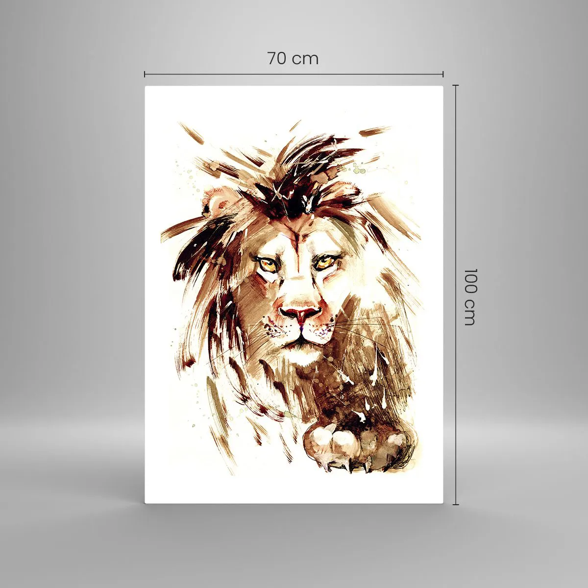 Quadro su vetro - Ritratto ad acquerello di un leone con dettagli intensi - 70x100cm - Forza e dignità - Decorazione murale moderna per soggiorno e camera da letto ARTTOR