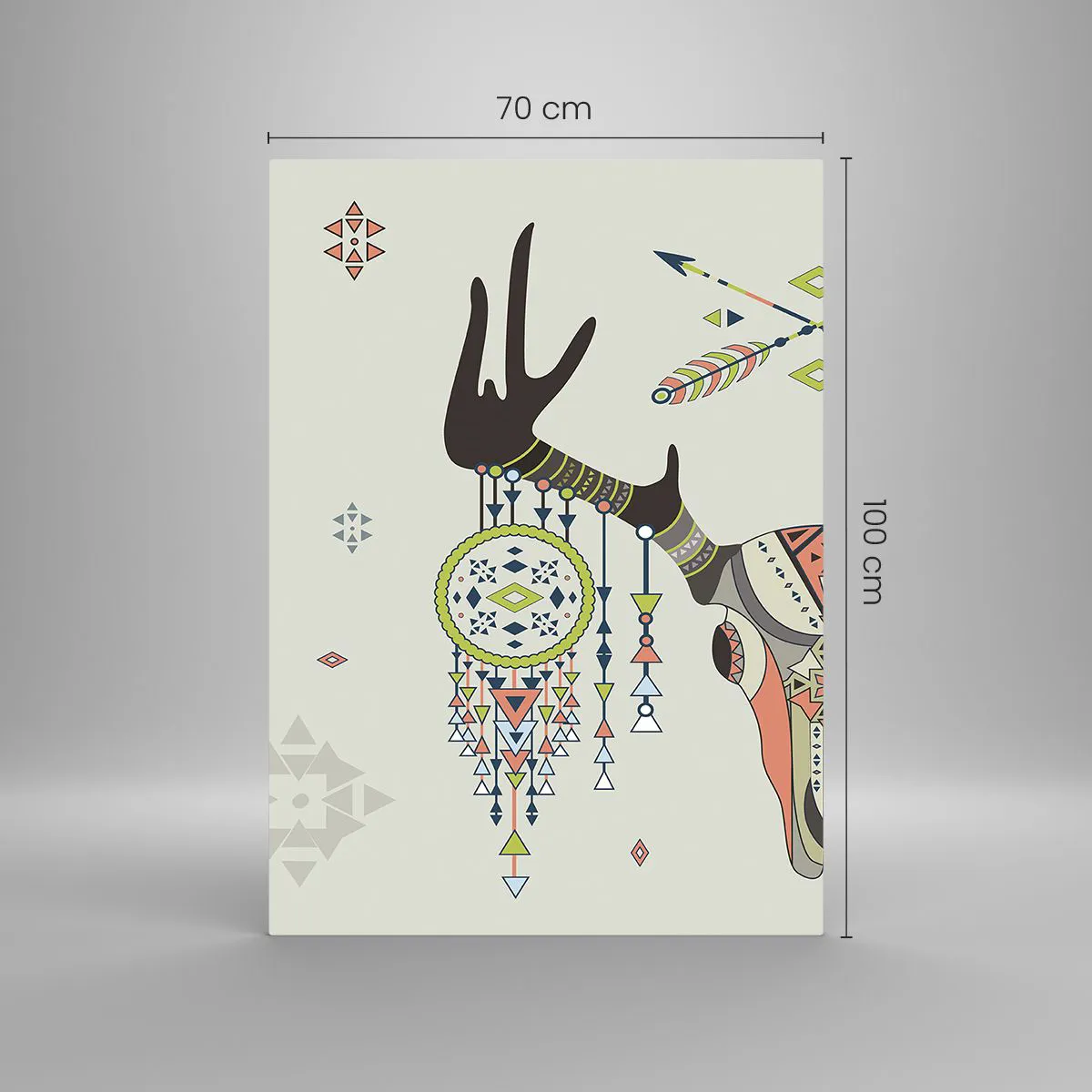 Impression sur verre - Image sur verre - Décoration bohème avec crâne de cerf et attrape-rêves - 70x100cm - Trophée du chasseur indien - Décoration murale moderne pour le salon et la chambre ARTTOR