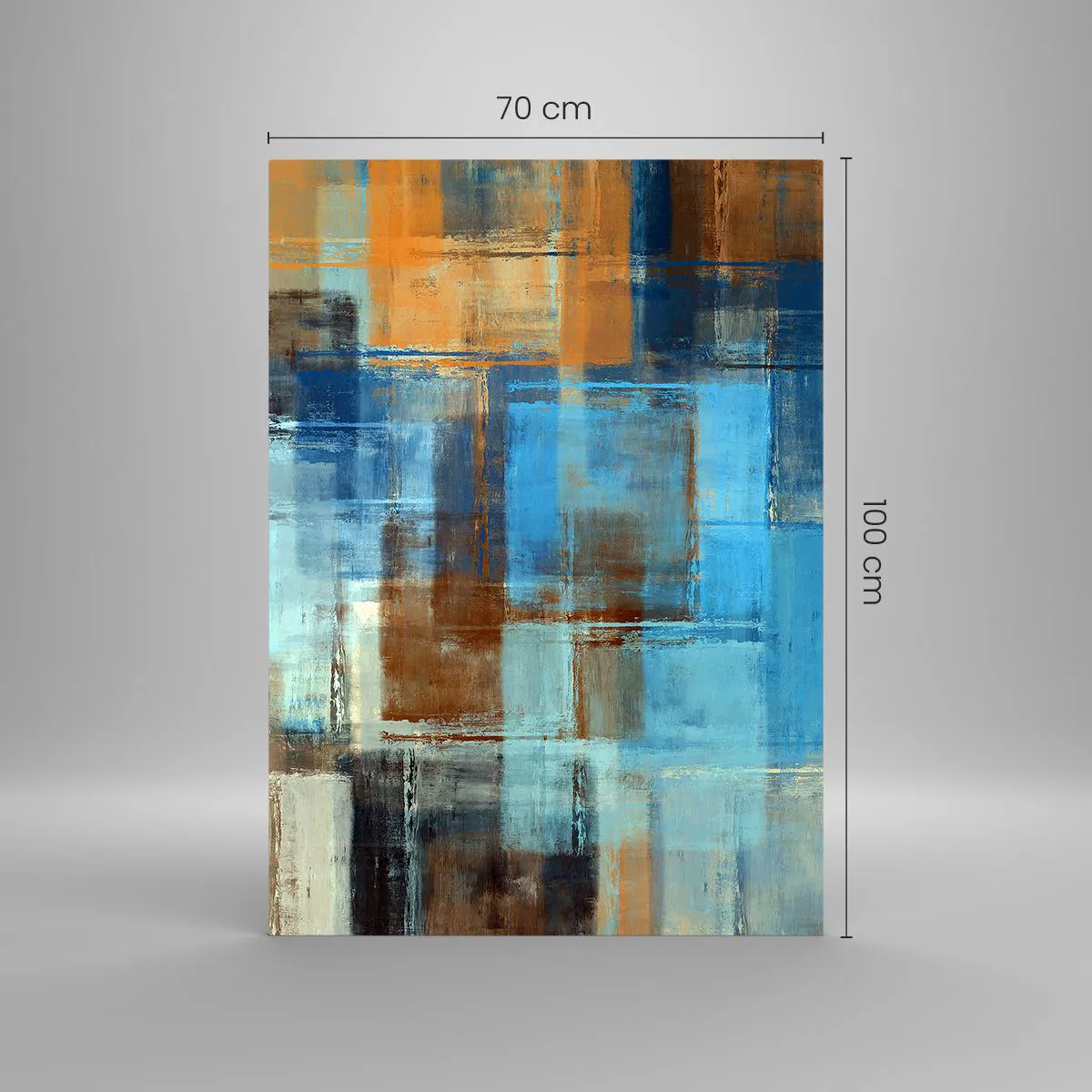 Impression sur verre - Image sur verre - Composition géométrique abstraite dans les tons de bleu et de marron - 70x100cm - A travers le voile bleu - Décoration murale moderne pour le salon et la chambre ARTTOR
