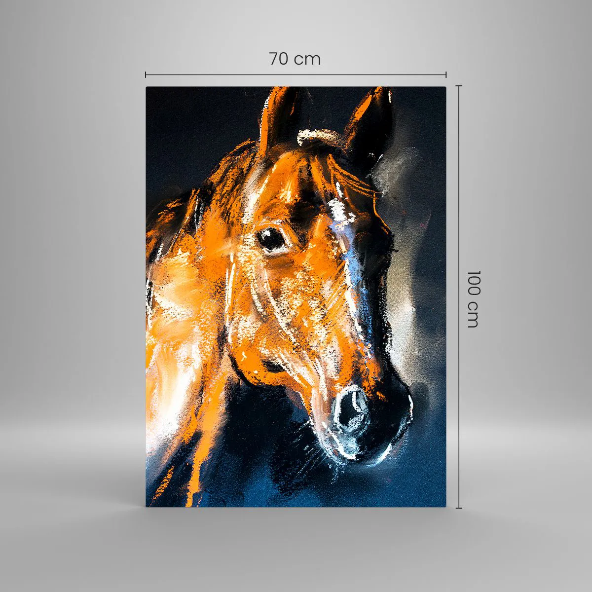 Impression sur verre - Image sur verre - Portrait d'un cheval dans un style pictural dynamique - 70x100cm - Et alors, tu y vas ? - Décoration murale moderne pour le salon et la chambre ARTTOR