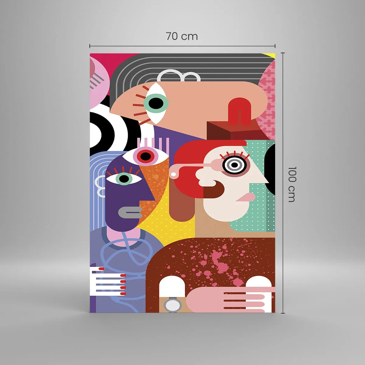 Glasbild - Bild auf glas - Bunte Abstraktion mit geometrischen Flächen - 70x100cm - Wir sind von Herrn Picasso - Moderne Wanddekoration für Wohnzimmer und Schlafzimmer ARTTOR