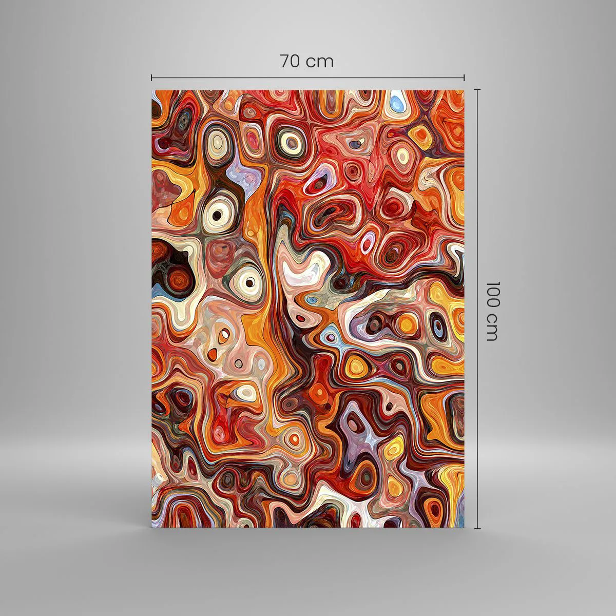 Cuadro sobre vidrio - Impresiones sobre Vidrio - Una composición abstracta en tonos cálidos de rojo, naranja y amarillo. - 70x100cm - Si las nueces se derritieran en la miel - Decoración de pared moderna para salón y dormitorio ARTTOR