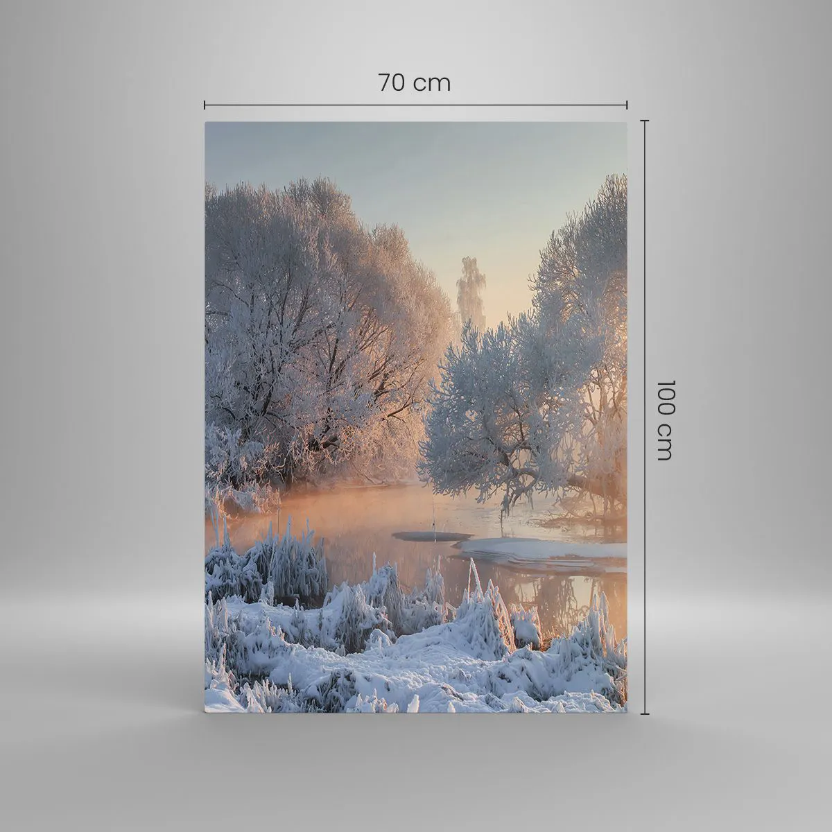 Obraz na szkle - Zimowy krajobraz z ośnieżonymi drzewami i zachodem słońca - 70x100cm - Wszystko w słonecznym lśni krysztale - Nowoczesna dekoracja ścienna do salonu i sypialni ARTTOR