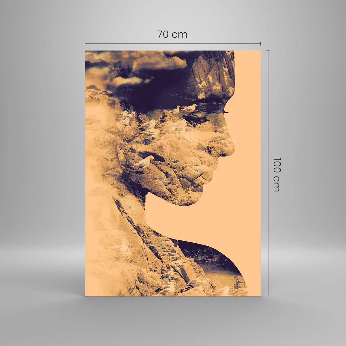 Impression sur verre - Image sur verre - Profil d'une femme avec la nature en arrière-plan dans des tons chauds - 70x100cm - Beauté de la nature - Décoration murale moderne pour le salon et la chambre ARTTOR