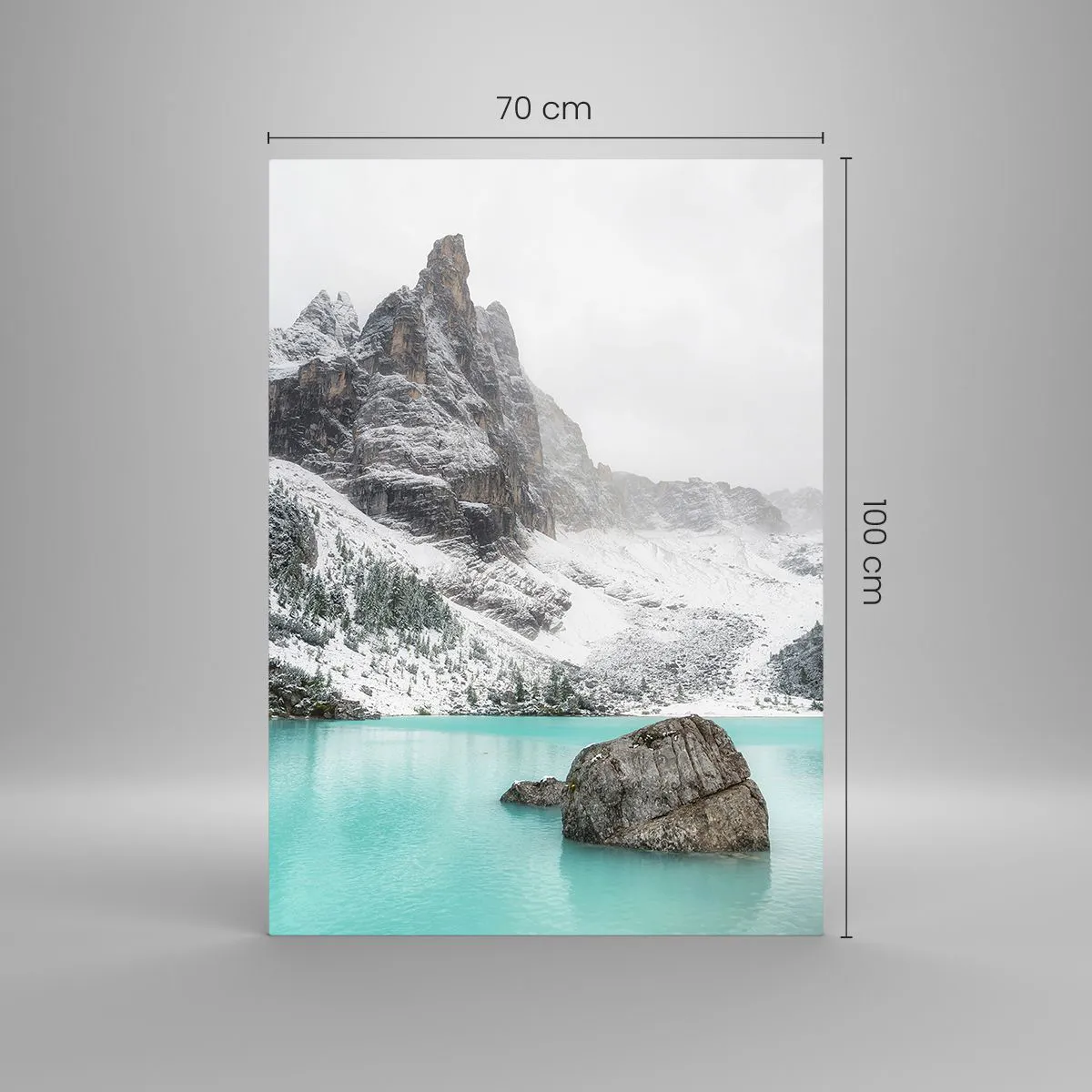 Impression sur verre - Image sur verre - Un paysage de montagne avec un lac entouré de sommets enneigés - 70x100cm - Sur ses gardes - Décoration murale moderne pour le salon et la chambre ARTTOR