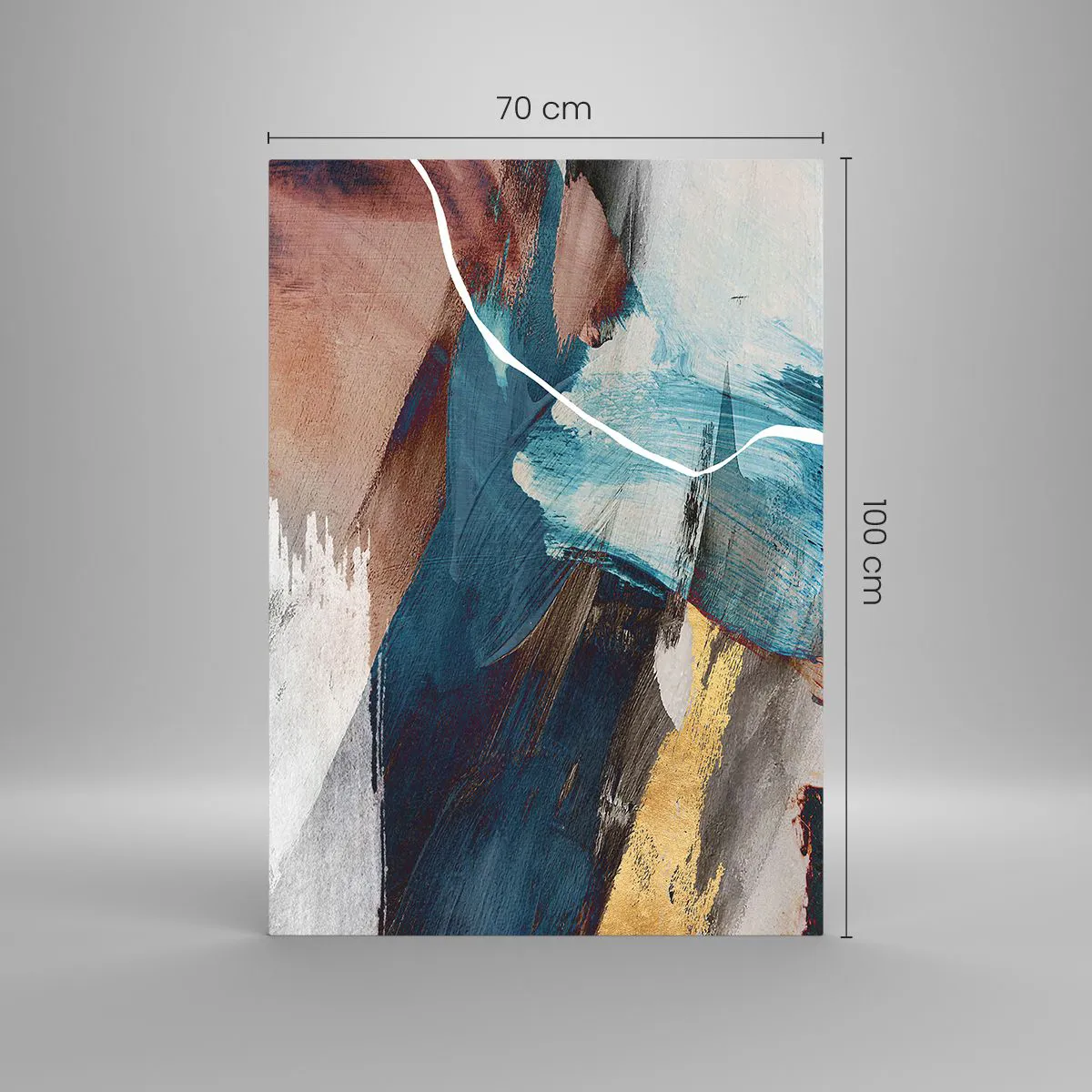 Impression sur verre - Image sur verre - Coups de pinceau abstraits dans des tons de bleu et d'or - 70x100cm - Avec panache et énergie - Décoration murale moderne pour le salon et la chambre ARTTOR