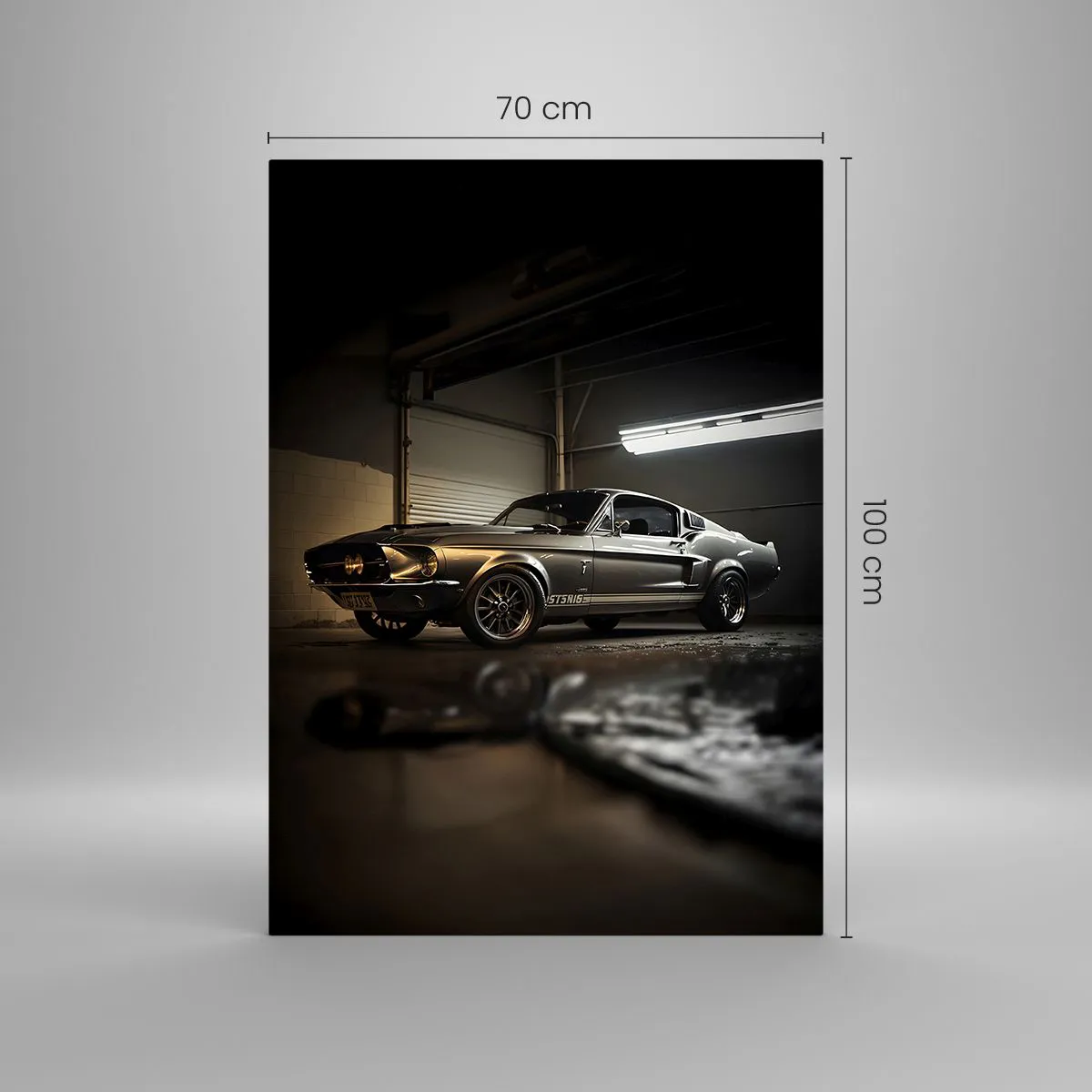 Glasbild - Bild auf glas - Oldtimer in Retro-Garage - 70x100cm - Zurück in die Vergangenheit - Moderne Wanddekoration für Wohnzimmer und Schlafzimmer ARTTOR