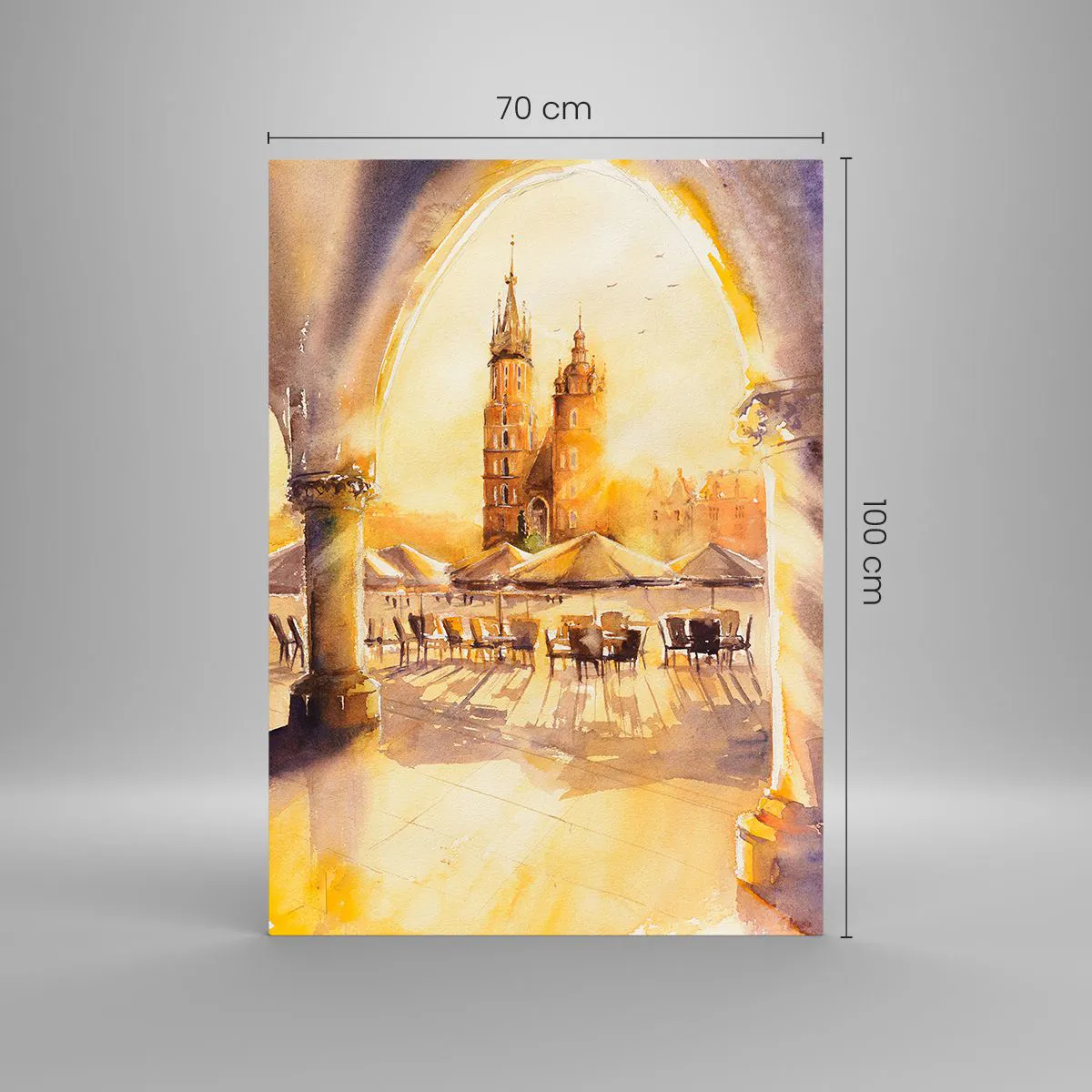 Obraz na skle - Východ slnka nad krakovským námestím - 70x100 cm