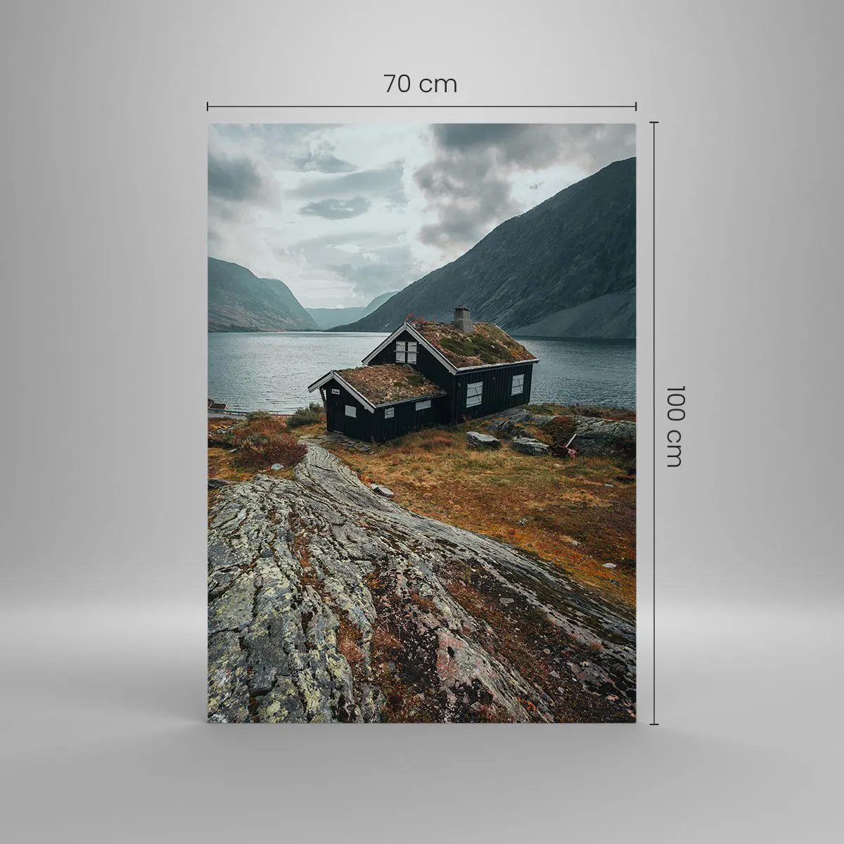 Obraz na skle - Domček pri fjorde - 70x100 cm