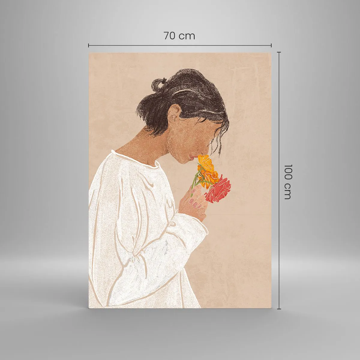 Schilderen op glas - Meisje en bloemen - 70x100 cm