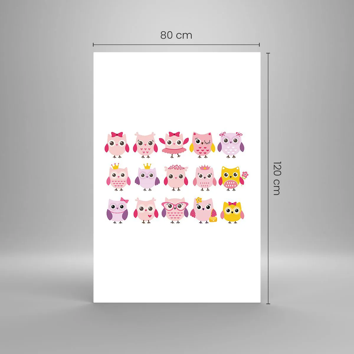 Cuadro sobre vidrio - Impresiones sobre Vidrio - Lindos búhos en colores pastel - 80x120cm - Uno más dulce que el otro - Decoración de pared moderna para salón y dormitorio ARTTOR