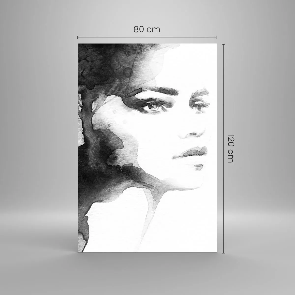 Impression sur verre - Image sur verre - Un portrait subtil d'une femme dans des tons de noir et blanc - 80x120cm - Fait de mystère et de brouillard - Décoration murale moderne pour le salon et la chambre ARTTOR