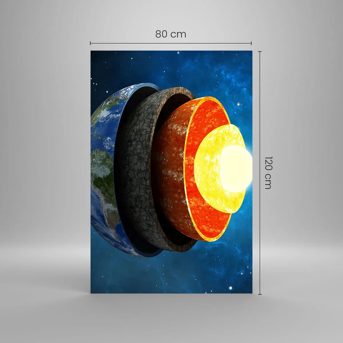 Glastavla - Bild på glas - Resa till jordens inre - 80x120 cm