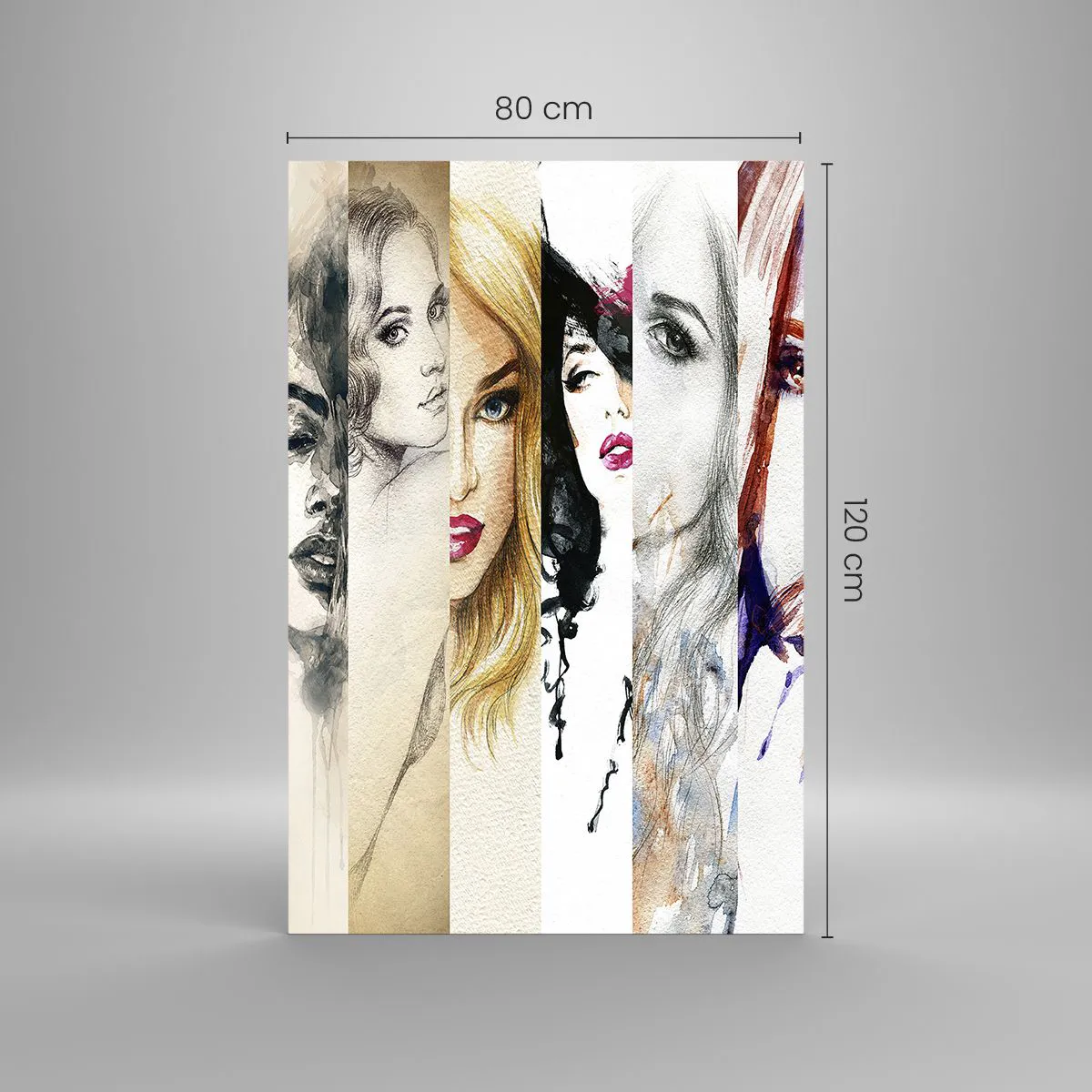 Quadro su vetro - Una raccolta di ritratti di donne in vari stili artistici. - 80x120cm - E sei sempre tu - Decorazione murale moderna per soggiorno e camera da letto ARTTOR