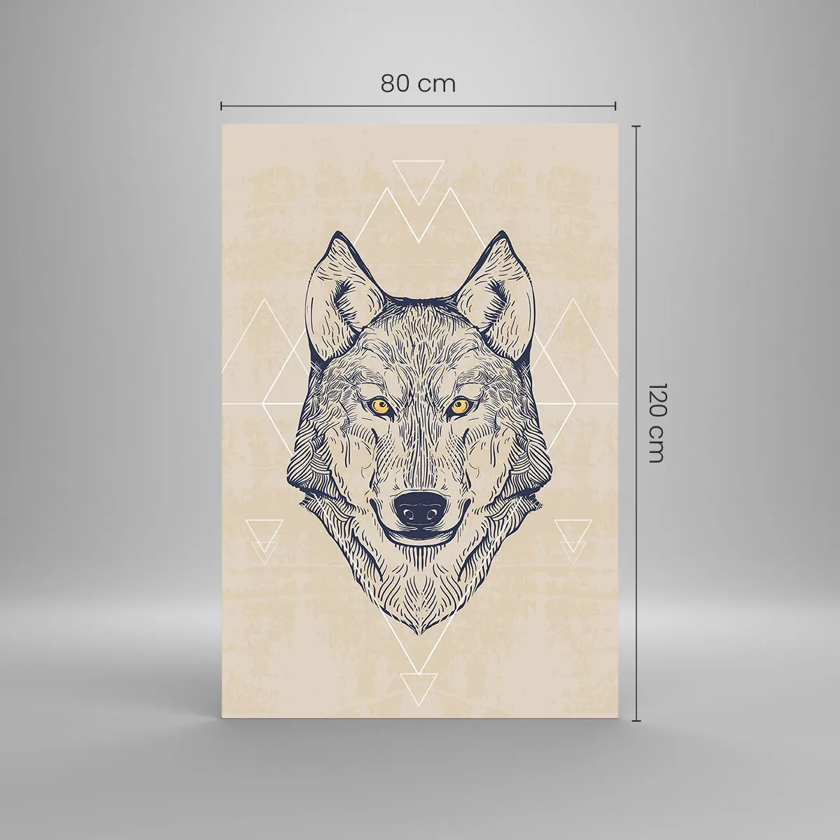 Impression sur verre - Image sur verre - Un loup géométrique sur fond clair avec des motifs minimalistes. - 80x120cm - Un alpha au regard pénétrant - Décoration murale moderne pour le salon et la chambre ARTTOR