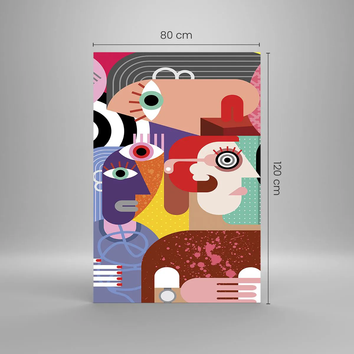 Quadro su vetro - Astrazione colorata con facce geometriche - 80x120cm - Mi manda Picasso - Decorazione murale moderna per soggiorno e camera da letto ARTTOR