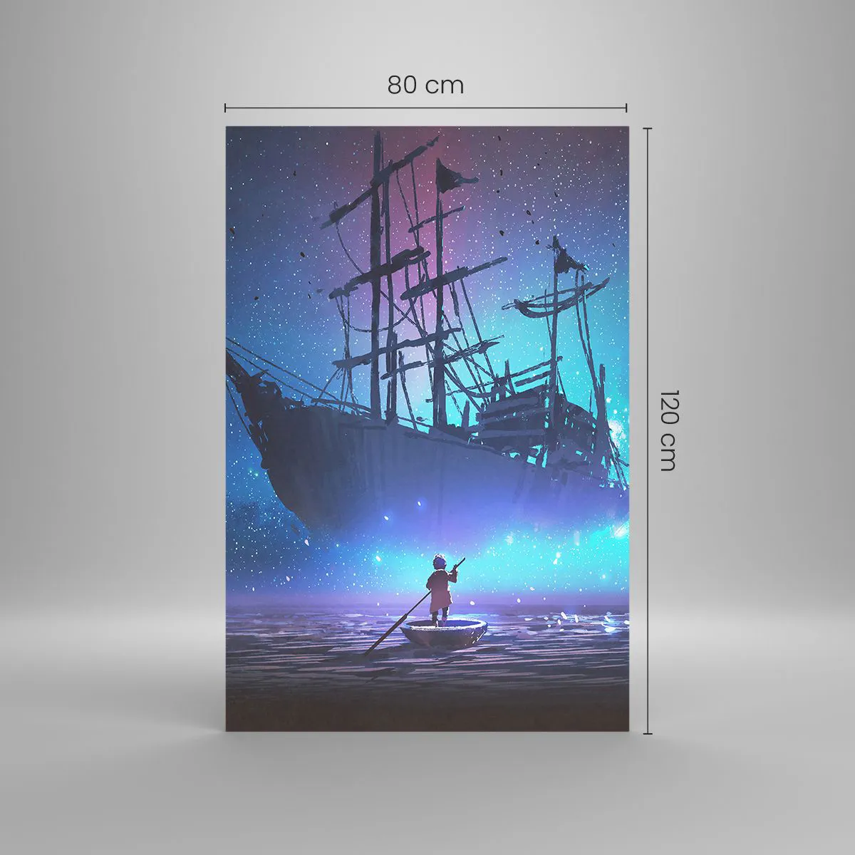 Quadro su vetro - Una nave fantastica contro il cielo stellato - 80x120cm - Incontro con il mito del mare - Decorazione murale moderna per soggiorno e camera da letto ARTTOR