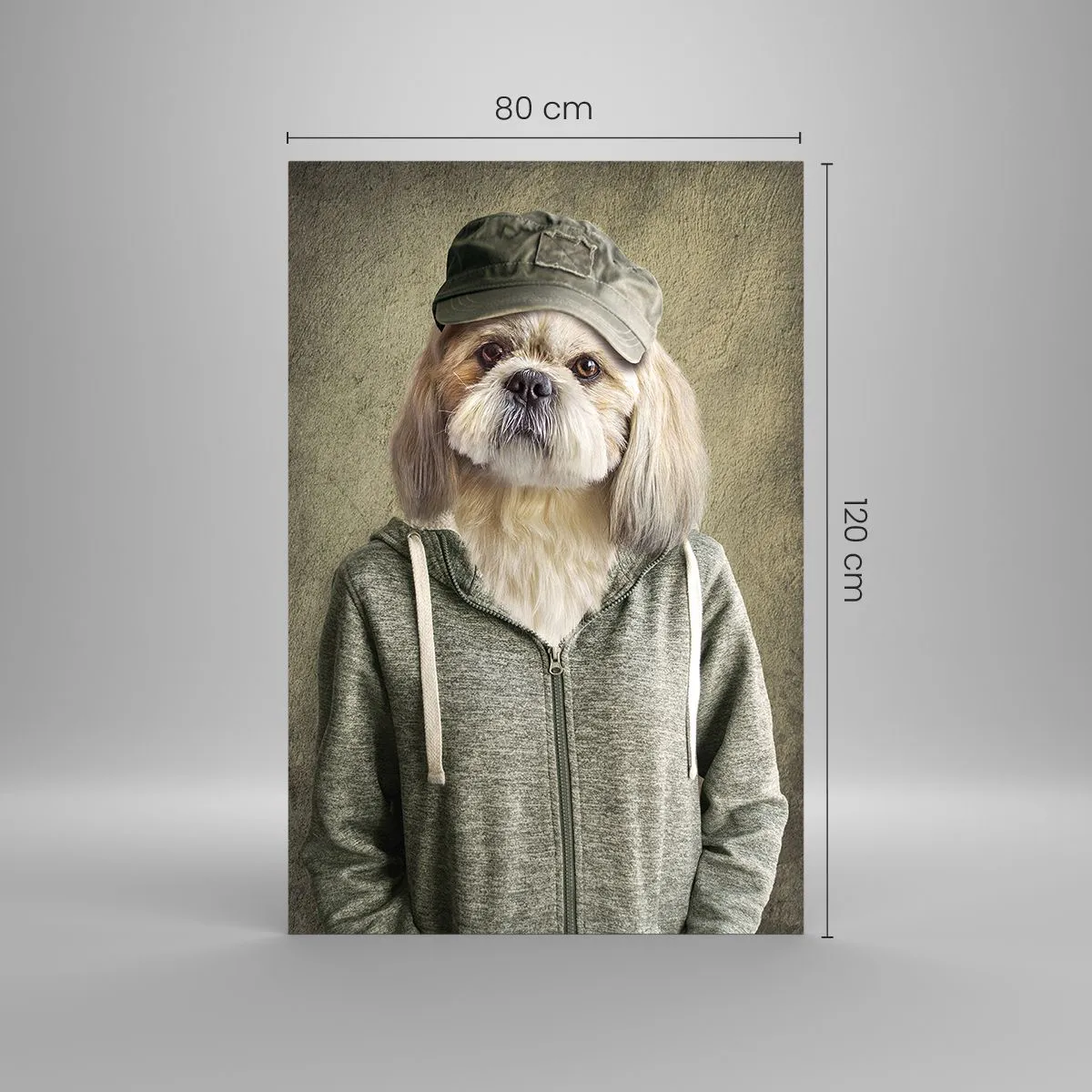 Cuadro sobre vidrio - Impresiones sobre Vidrio - Retratos estilizados de un león, un perro y un elefante con ropa elegante. - 80x120cm - Prefiero tomármelo con calma - Decoración de pared moderna para salón y dormitorio ARTTOR