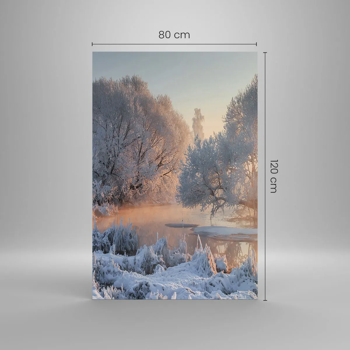 Obraz na szkle - Zimowy krajobraz z ośnieżonymi drzewami i zachodem słońca - 80x120cm - Wszystko w słonecznym lśni krysztale - Nowoczesna dekoracja ścienna do salonu i sypialni ARTTOR